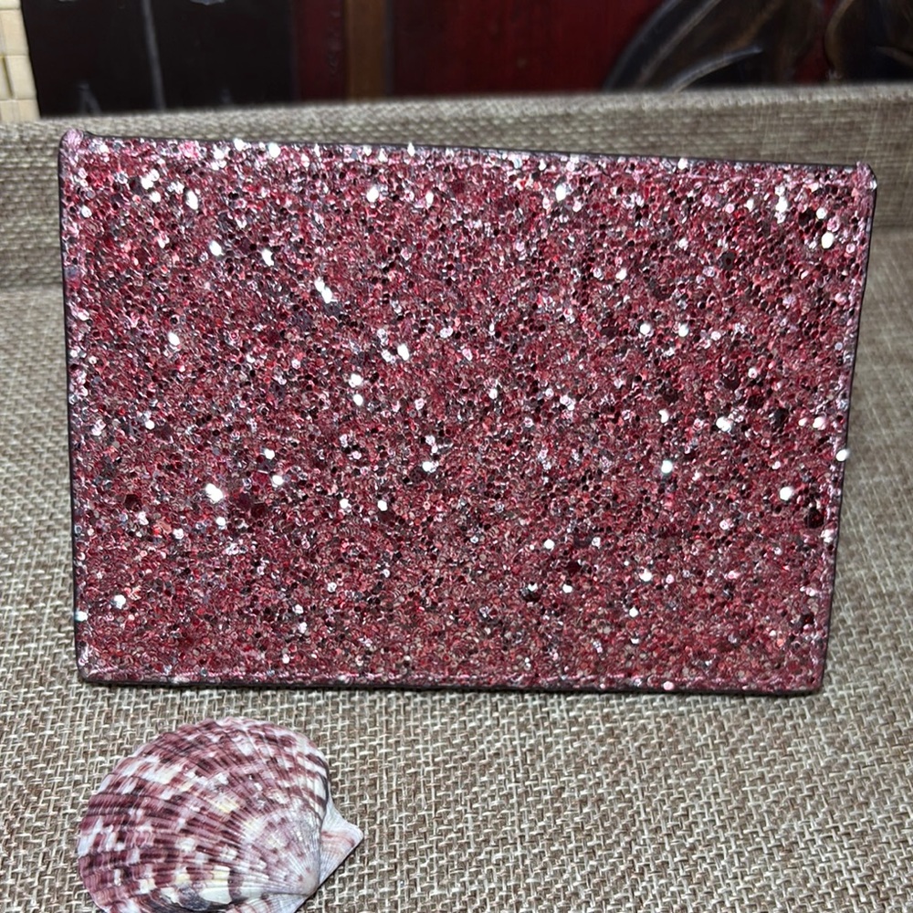 Kate Spade Card Holder Blush Leather w Glitter Back 4 3/8Lx3”H Pink Interior - Picture 3 of 17